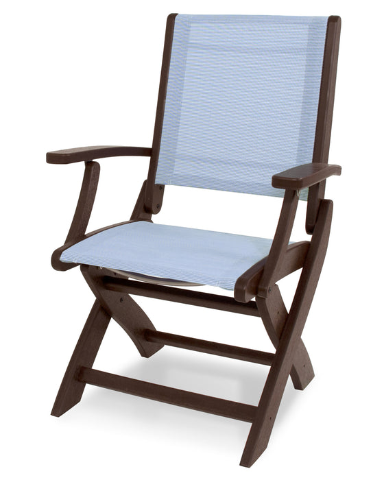 POLYWOOD Coastal Folding Chair in Mahogany with Poolside fabric