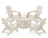POLYWOOD Nautical 5-Piece Adirondack Chair Conversation Set with Fire Pit Table in Sand