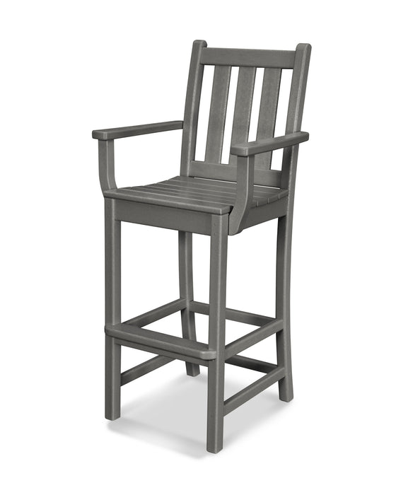 POLYWOOD Traditional Garden Bar Arm Chair in Slate Grey