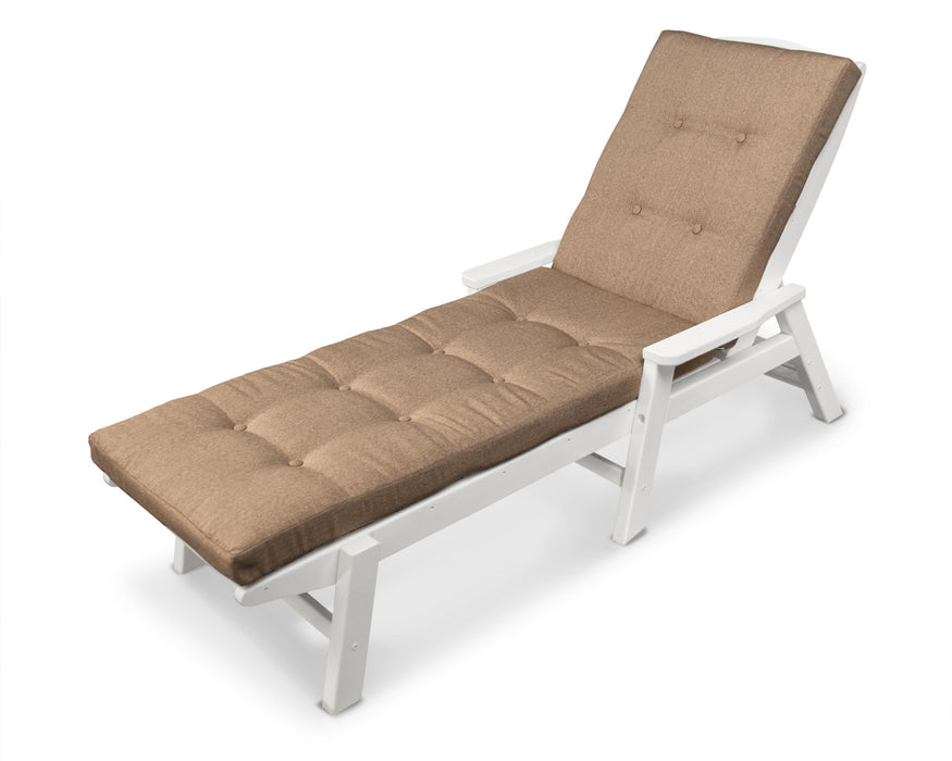 POLYWOOD Nautical Chaise with Arms and Ateeva Luxe Cushion in White with Sesame fabric