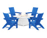 POLYWOOD Modern Curveback Adirondack 5-Piece Conversation Set with Fire Pit Table in Pacific Blue / White