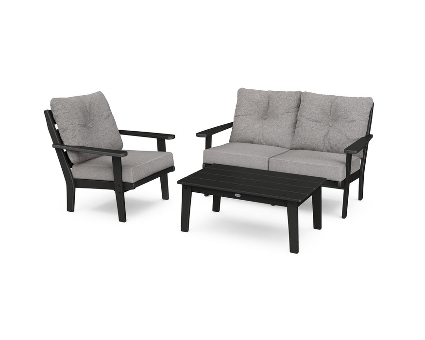 POLYWOOD Lakeside 3-Piece Deep Seating Set in Vintage White with Weathered Tweed fabric