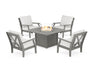 POLYWOOD Braxton 5-Piece Deep Seating Conversation Set with Fire Pit Table in Sand with Cast Sage fabric