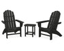 POLYWOOD Vineyard 3-Piece Curveback Adirondack Set with South Beach 18" Side Table in Black