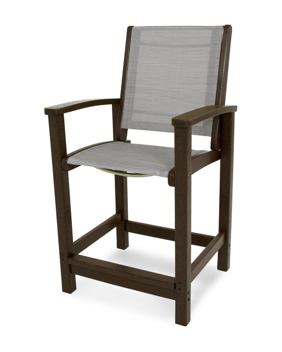 POLYWOOD Coastal Counter Chair in Mahogany with Metallic fabric
