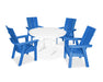 POLYWOOD Modern Curveback Adirondack 5-Piece Nautical Trestle Dining Set in Pacific Blue / White