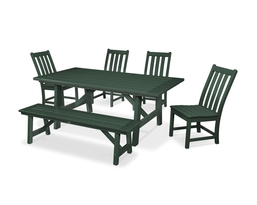 POLYWOOD Vineyard 6-Piece Rustic Farmhouse Side Chair Dining Set with Bench in Green