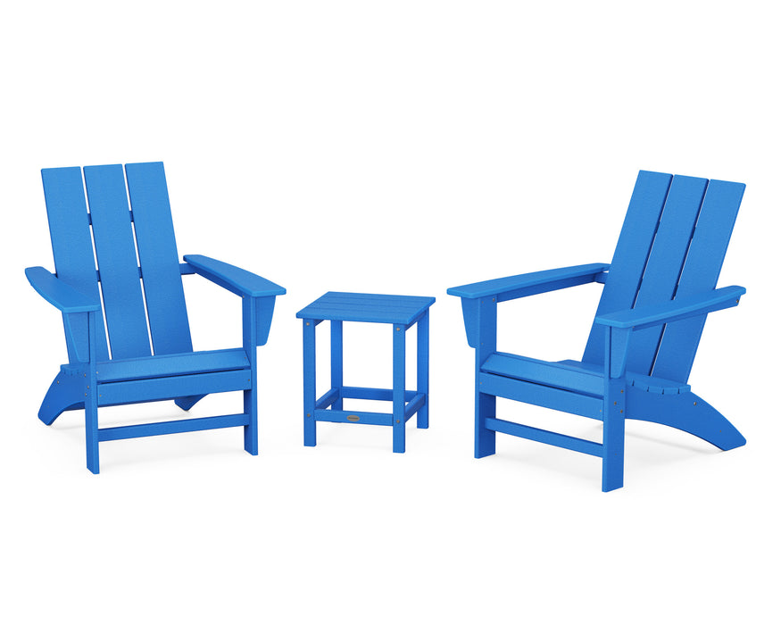 POLYWOOD Modern 3-Piece Adirondack Set with Long Island 18" Side Table in Pacific Blue