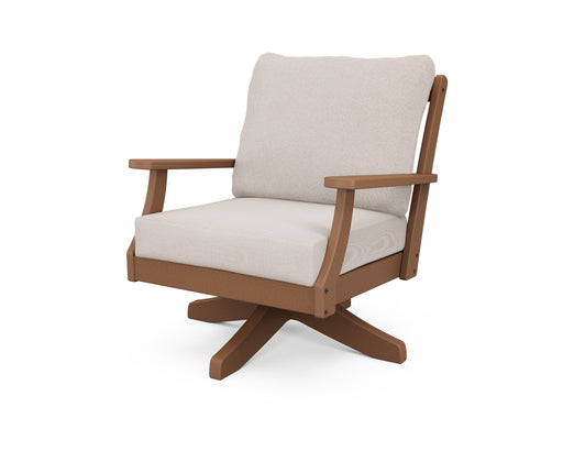 POLYWOOD Braxton Deep Seating Swivel Chair in Teak with Dune Burlap fabric