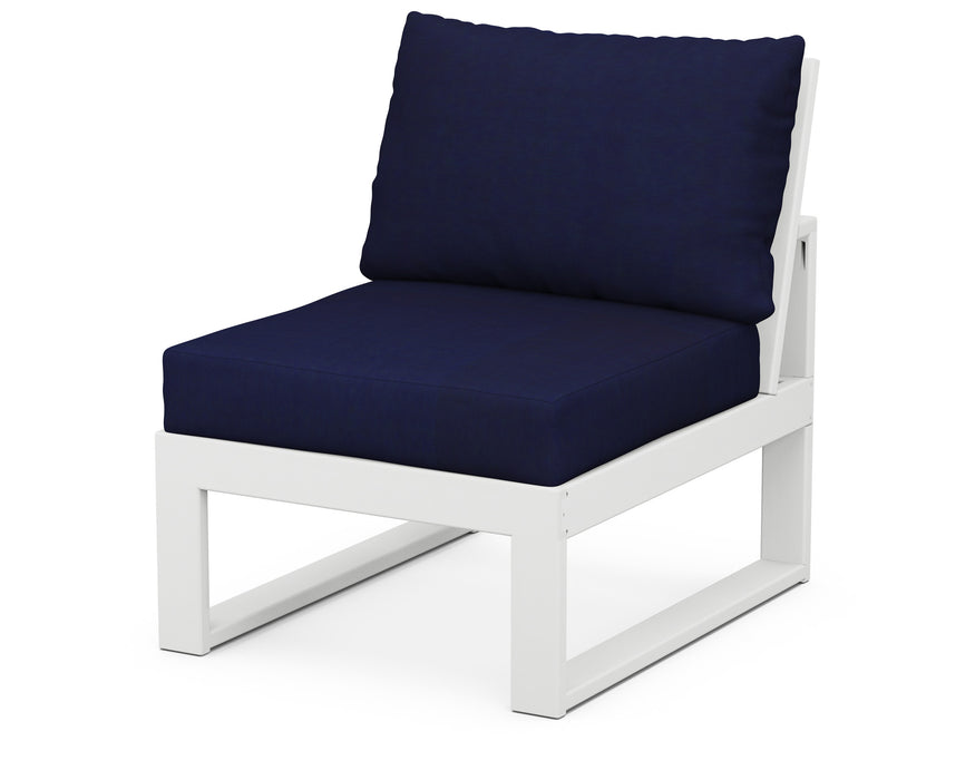 POLYWOOD Edge Modular Armless Chair in White with Marine Indigo fabric