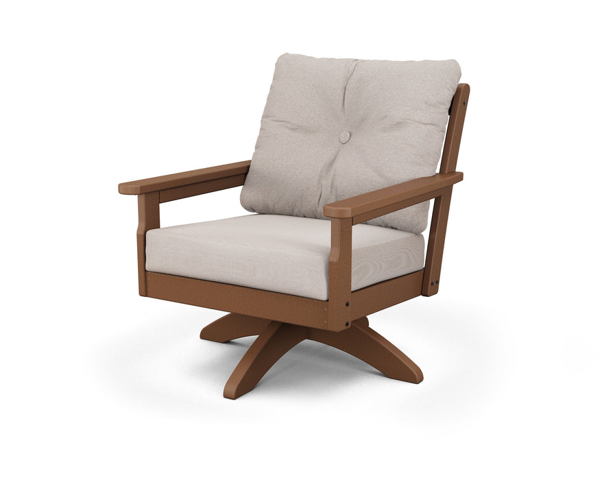 POLYWOOD Vineyard Deep Seating Swivel Chair in Vintage White with Marine Indigo fabric