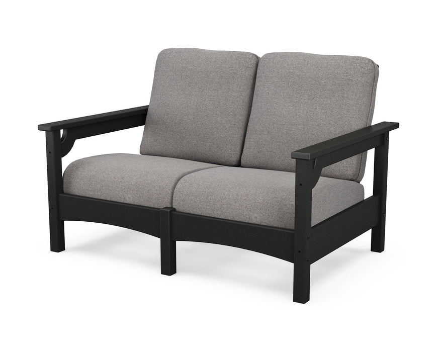 POLYWOOD Club Settee in Black with Grey Mist fabric