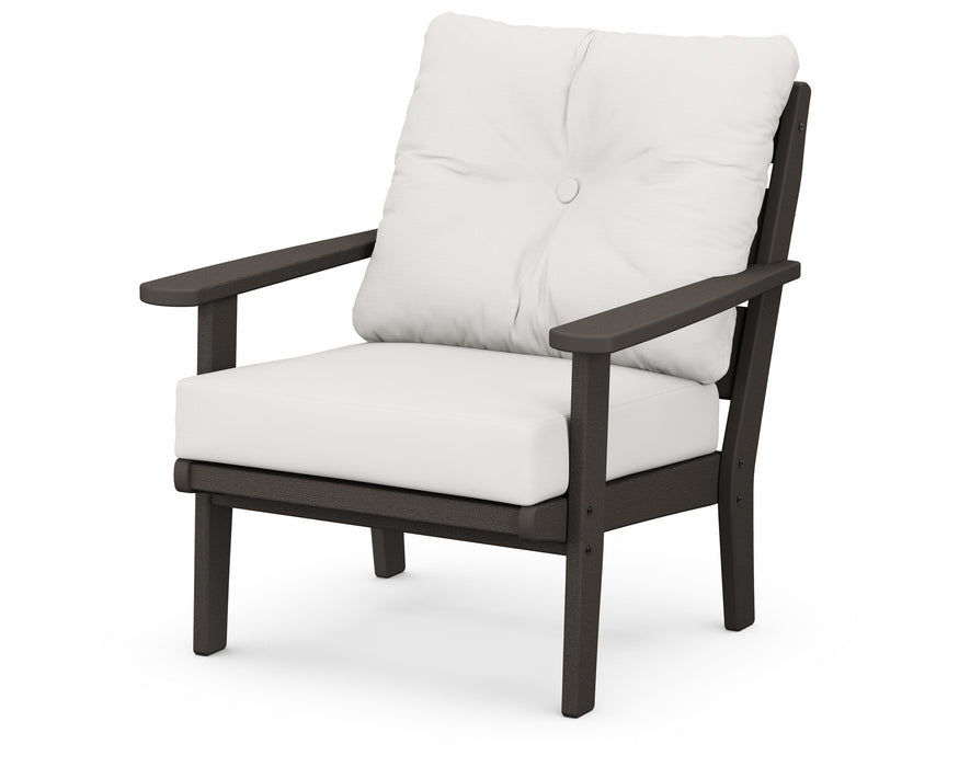 POLYWOOD Lakeside Deep Seating Chair in Vintage Coffee with Natural Linen fabric