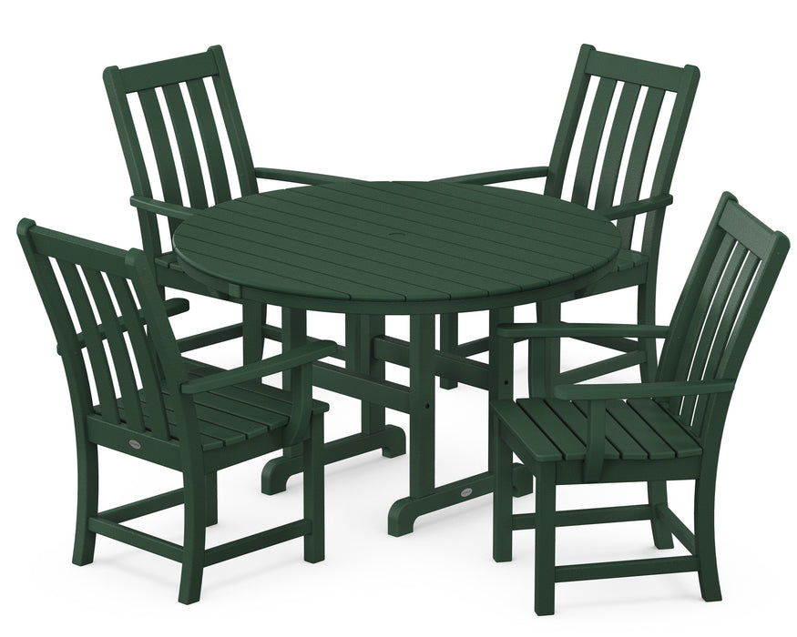 POLYWOOD Vineyard 5-Piece Round Arm Chair Dining Set in Green