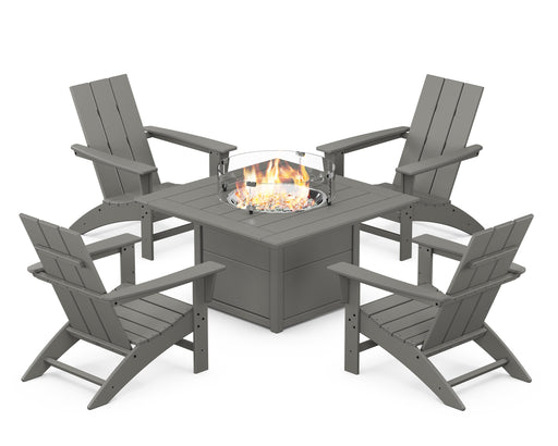 POLYWOOD Modern 5-Piece Adirondack Chair Conversation Set with Fire Pit Table in Slate Grey