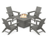 POLYWOOD Modern 5-Piece Adirondack Chair Conversation Set with Fire Pit Table in Slate Grey