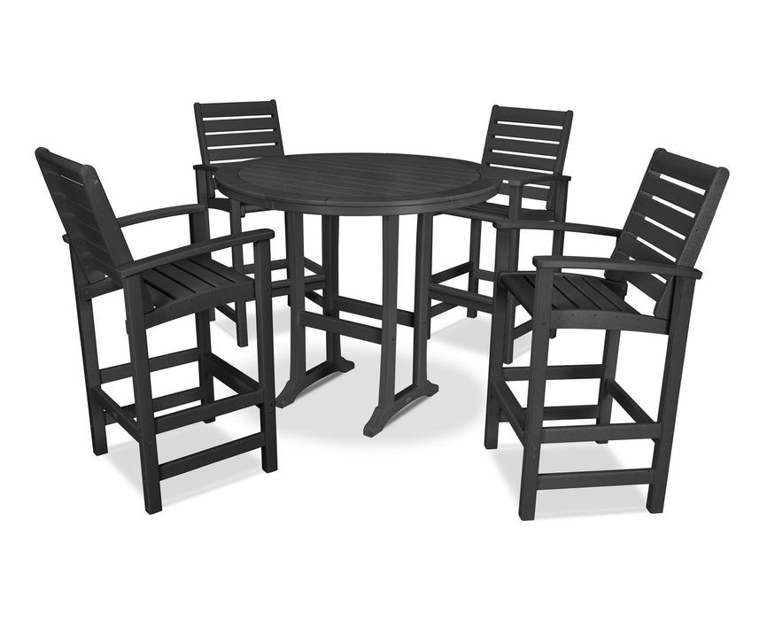 POLYWOOD 5 Piece Signature Bar Dining Set in Black