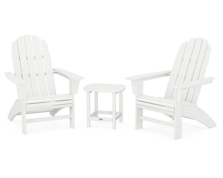 POLYWOOD Vineyard 3-Piece Curveback Adirondack Set with South Beach 18" Side Table in Vintage White