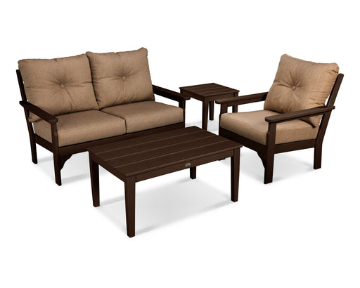 POLYWOOD Vineyard 4-Piece Deep Seating Set in Mahogany with Sesame fabric