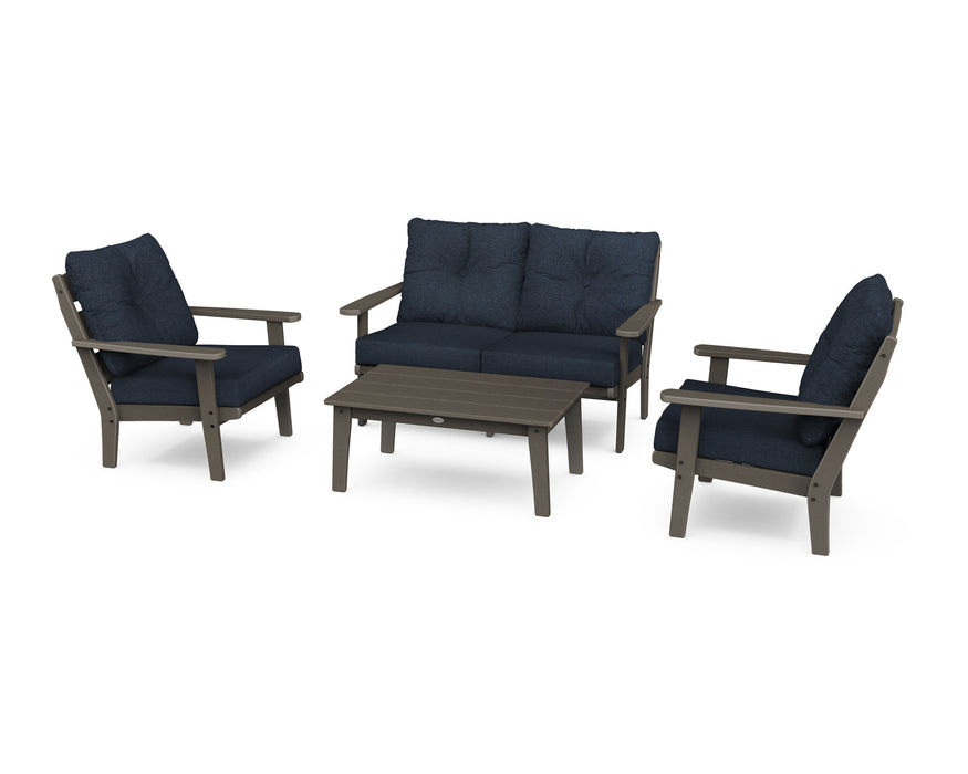 POLYWOOD Lakeside 4-Piece Deep Seating Set in Vintage Sahara with Natural Linen fabric