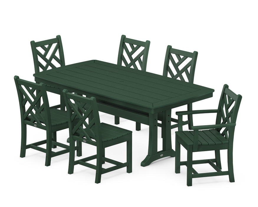 POLYWOOD Chippendale 7-Piece Nautical Trestle Dining Set in Green