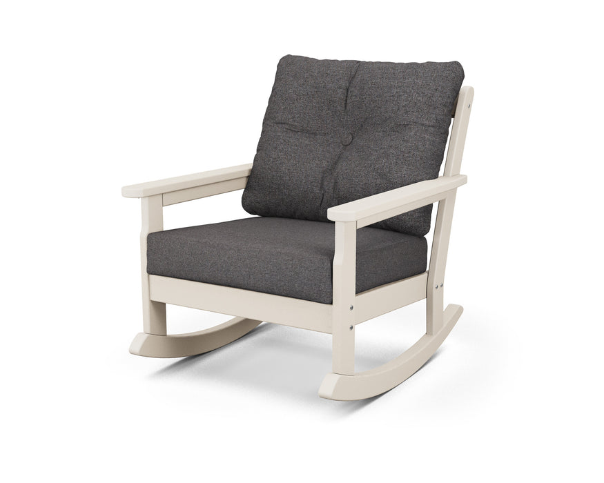 POLYWOOD Vineyard Deep Seating Rocking Chair in Slate Grey with Natural Linen fabric