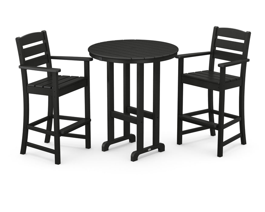 POLYWOOD Lakeside 3-Piece Round Bar Arm Chair Set in Black