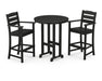 POLYWOOD Lakeside 3-Piece Round Bar Arm Chair Set in Black