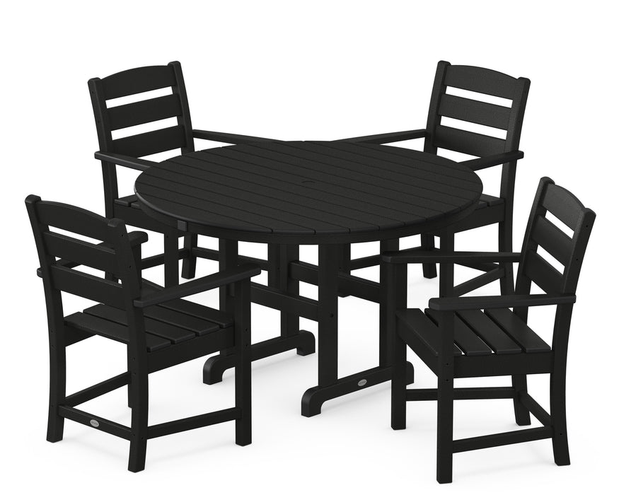 POLYWOOD Lakeside 5-Piece Round Arm Chair Dining Set in Black