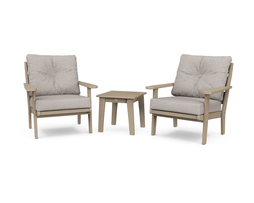 POLYWOOD Lakeside 3-Piece Deep Seating Chair Set in Mahogany with Spiced Burlap fabric