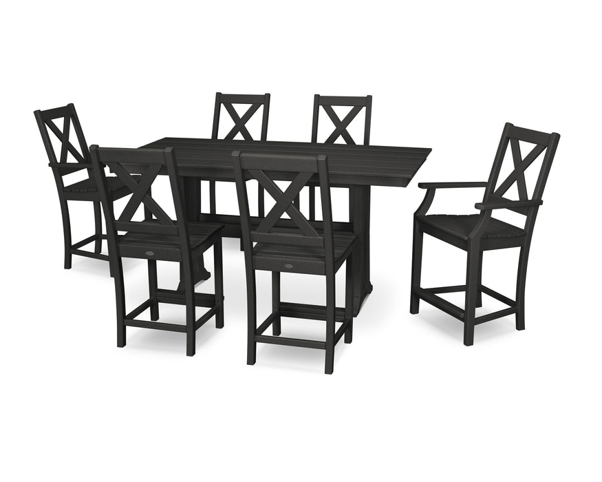 POLYWOOD Braxton 7-Piece Farmhouse Trestle Counter Set in Black