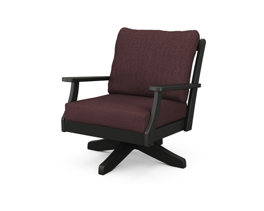 POLYWOOD Braxton Deep Seating Swivel Chair in Black with Sancy Shale fabric