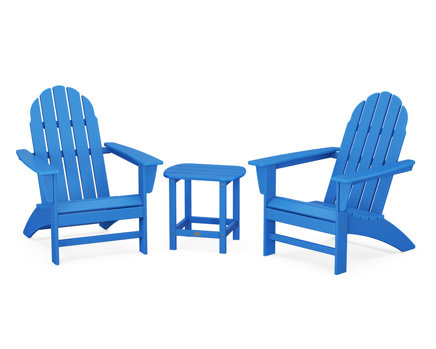 POLYWOOD Vineyard 3-Piece Adirondack Set with South Beach 18" Side Table in Pacific Blue