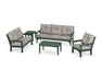 POLYWOOD Vineyard 5 Piece Deep Seating Set in Green with Weathered Tweed fabric