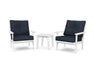 POLYWOOD Lakeside 3-Piece Deep Seating Chair Set in White with Marine Indigo fabric
