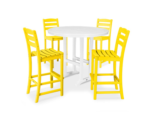 POLYWOOD 5 Piece La Casa Side Chair Bar Dining Set in Lemon / White