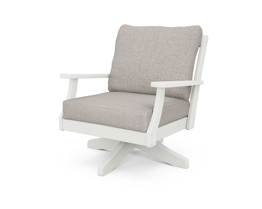 POLYWOOD Braxton Deep Seating Swivel Chair in Vintage White with Weathered Tweed fabric