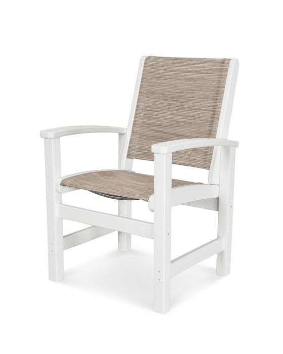 POLYWOOD Coastal Dining Chair in White with Burlap fabric