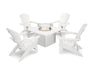 POLYWOOD Nautical Curveback Adirondack 5-Piece Conversation Set with Fire Table in White