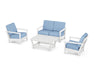 POLYWOOD Harbour 4-Piece Deep Seating Set in White with Air Blue fabric