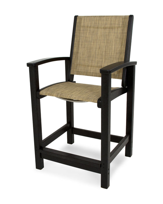 POLYWOOD Coastal Counter Chair in Black with Burlap fabric