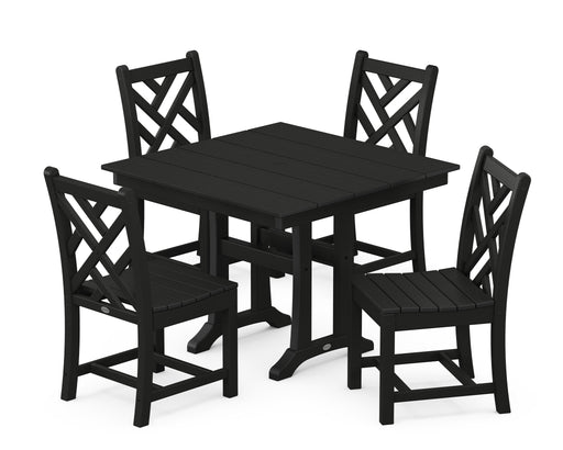 POLYWOOD Chippendale 5-Piece Farmhouse Trestle Side Chair Dining Set in Black