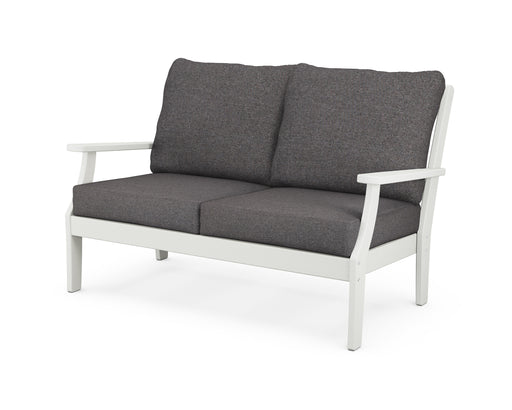 POLYWOOD Braxton Deep Seating Settee in Vintage White with Ash Charcoal fabric