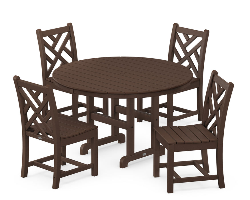 POLYWOOD Chippendale 5-Piece Round Side Chair Dining Set in Mahogany