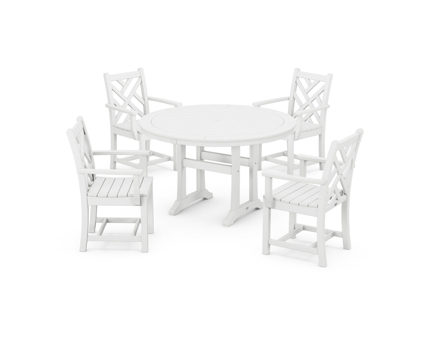 POLYWOOD Chippendale 5-Piece Nautical Trestle Dining Arm Chair Set in White