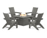 POLYWOOD Modern Curveback Adirondack 5-Piece Conversation Set with Fire Pit Table in Slate Grey
