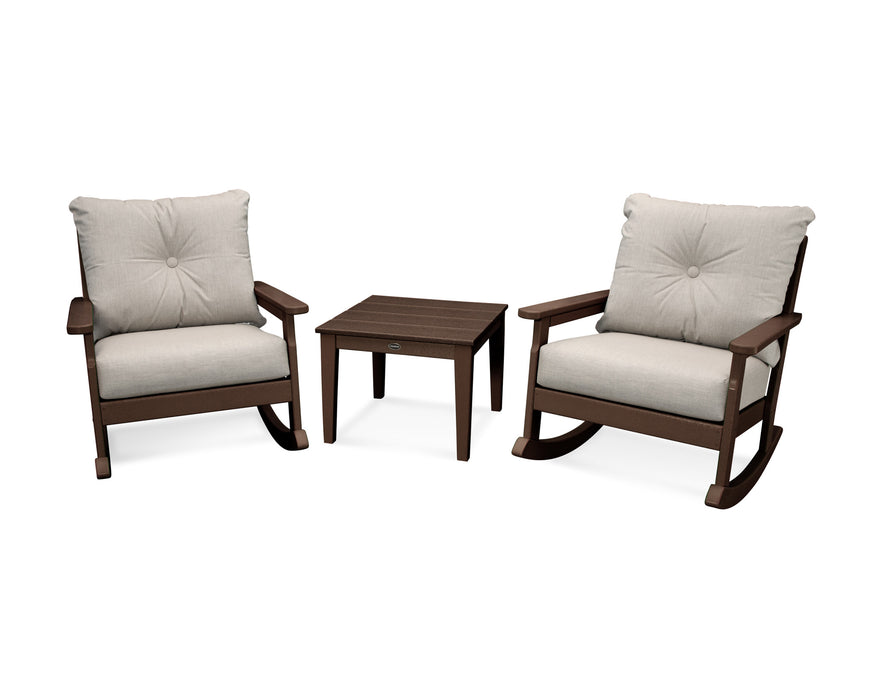 POLYWOOD Vineyard 3-Piece Deep Seating Rocker Set in White with Air Blue fabric