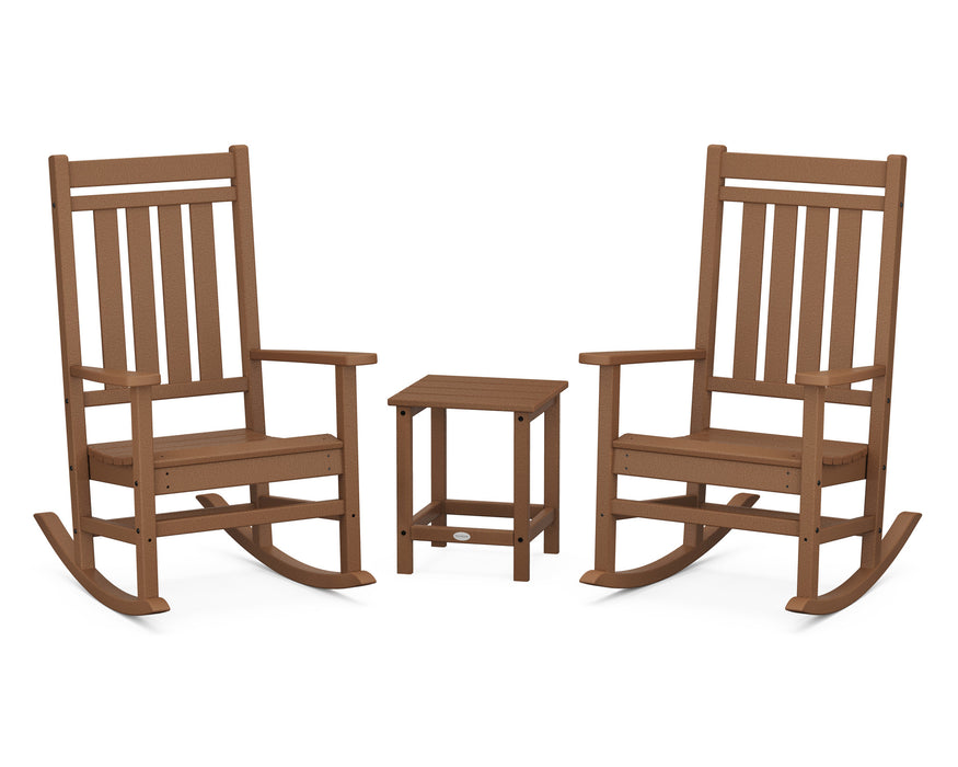POLYWOOD Estate 3-Piece Rocking Chair Set with Long Island 18" Side Table in Teak