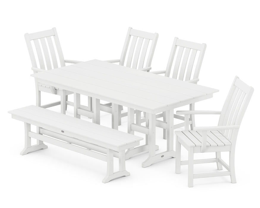 POLYWOOD Vineyard 6-Piece Farmhouse Trestle Arm Chair Dining Set with Bench in White