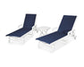 POLYWOOD Coastal 3-Piece Wheeled Chaise Set in White with Navy 2 fabric